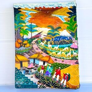 Vintage Hand Painted Wood Panel Folk Art